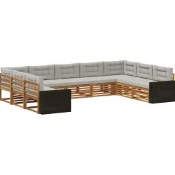vidaXL Outdoor-Sofagarnitur 9 stk. Natürlich und Hellgrau