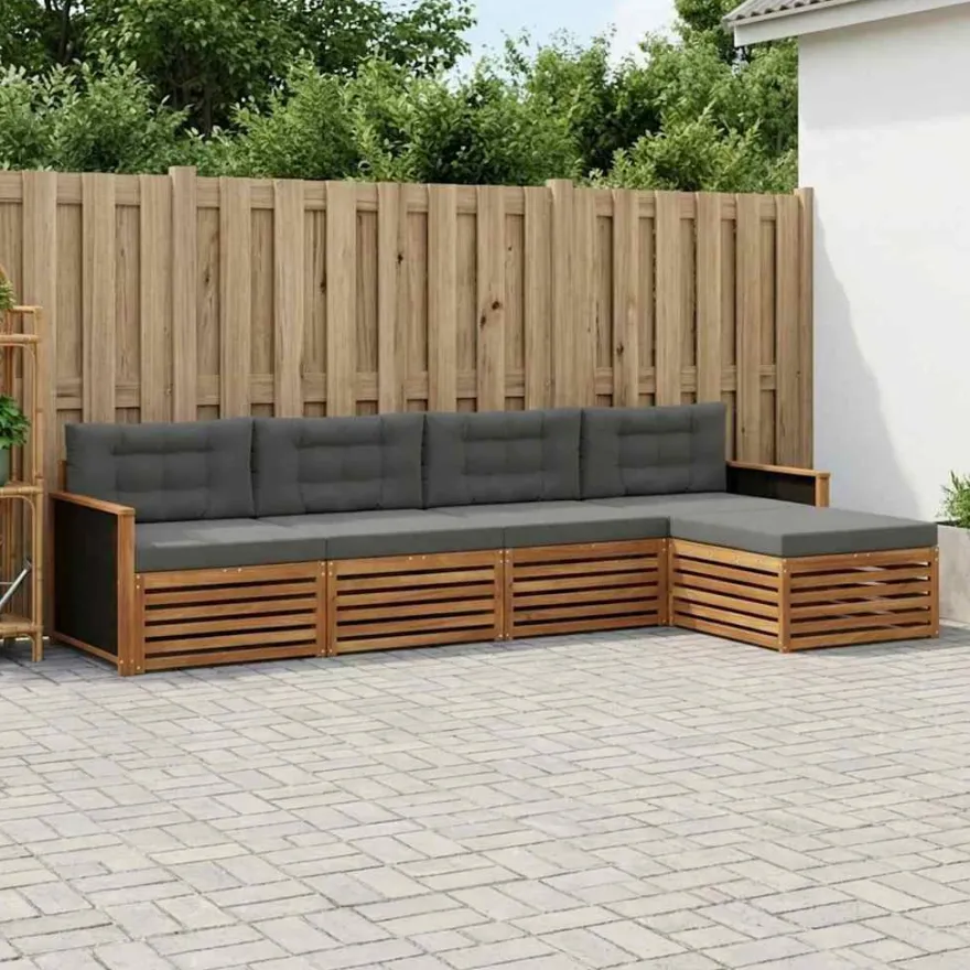 vidaXL Outdoor-Sofagarnitur 5 stk. Natur und Anthrazit Polyester