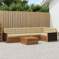 vidaXL Outdoor-Sofagarnitur 6 stk. Natur und Beige Polyester