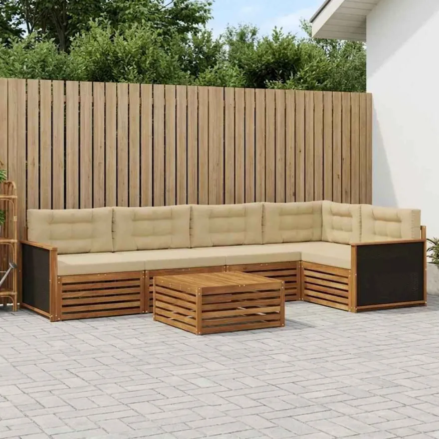 vidaXL Outdoor-Sofagarnitur 6 stk. Natur und Beige Polyester