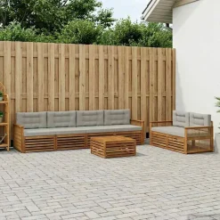 vidaXL Outdoor-Sofagarnitur 7 stk. Natürlich und Hellgrau