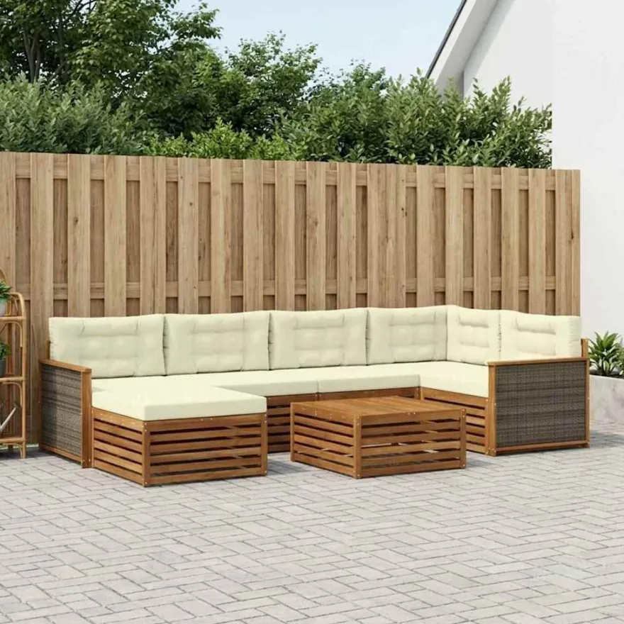 vidaXL Outdoor-Sofagarnitur 7 stk. Natur und Creme