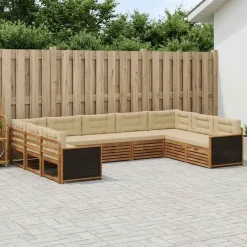 vidaXL Outdoor-Sofagarnitur 9 stk. Natur und Beige Massivholz Akazie