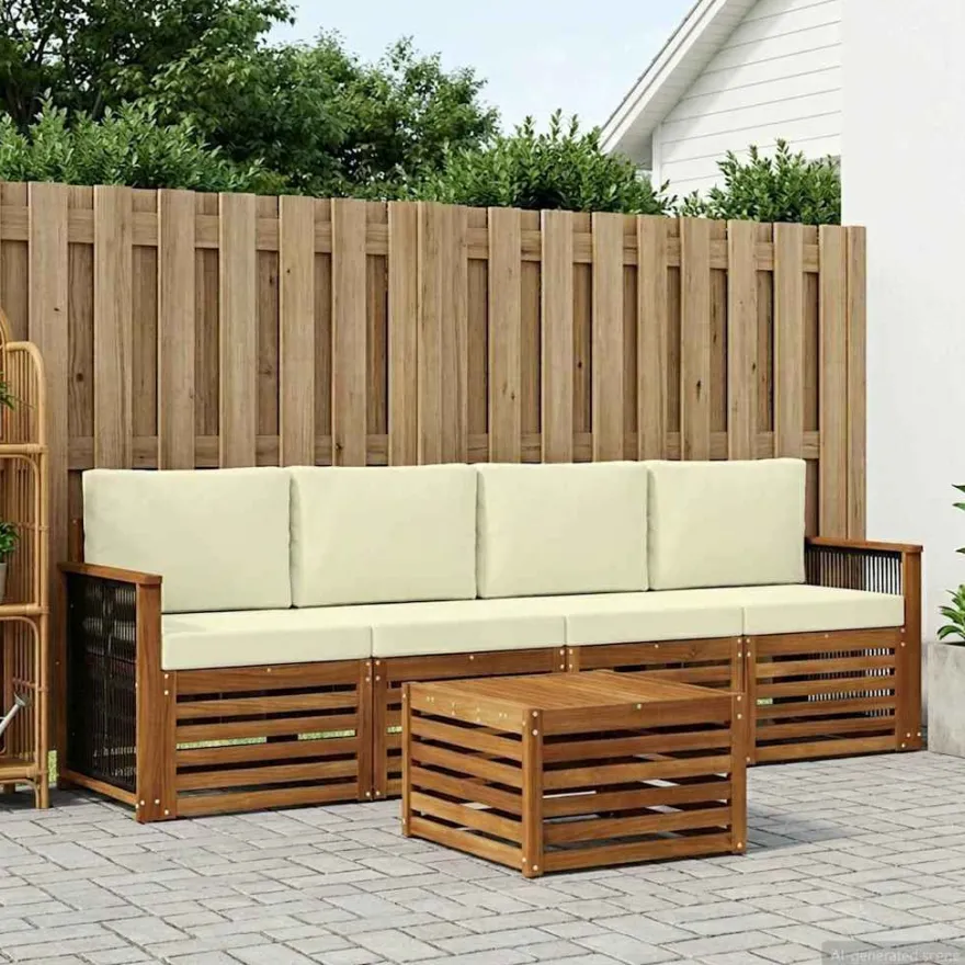 vidaXL Outdoor-Sofagarnitur 5 stk. Natur und Creme Massivholz Akazie