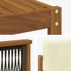 vidaXL Outdoor-Sofagarnitur 5 stk. Natur und Creme Massivholz Akazie