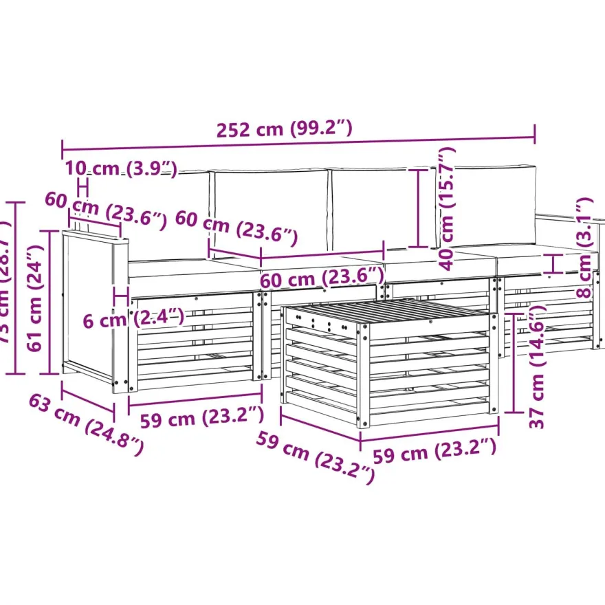 vidaXL Outdoor-Sofagarnitur 5 stk. Natur und Creme Massivholz Akazie