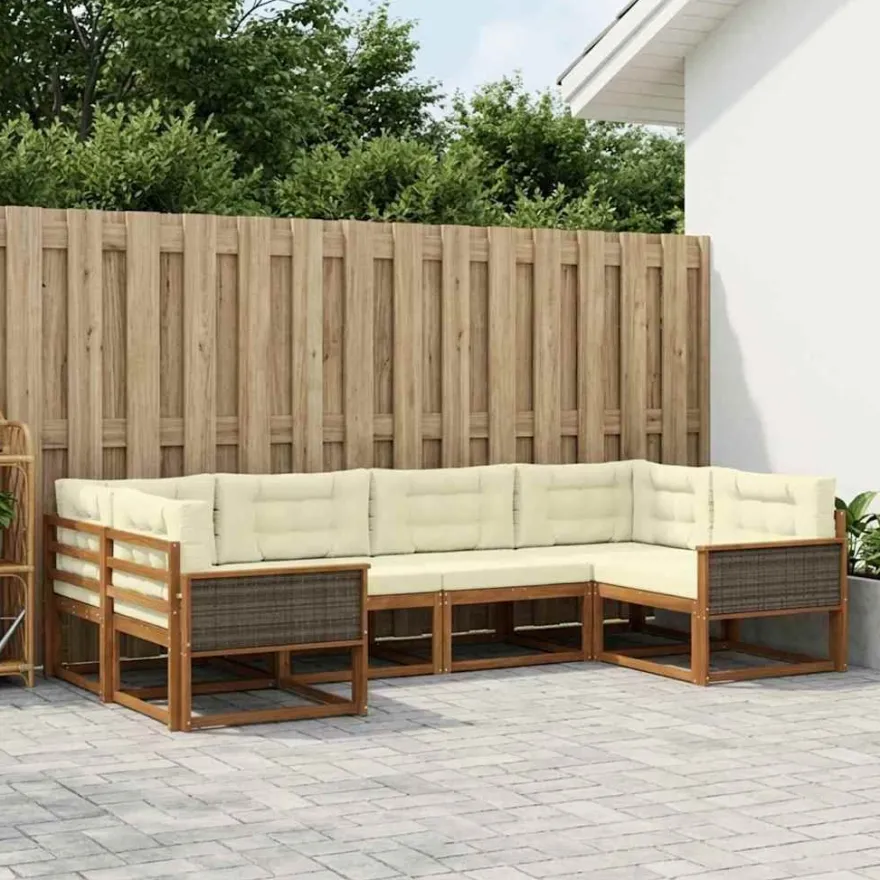 vidaXL Outdoor-Sofagarnitur 6 stk. Natur und Creme