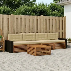 vidaXL Outdoor-Sofagarnitur 5 stk. Natur und Beige Massivholz Akazie