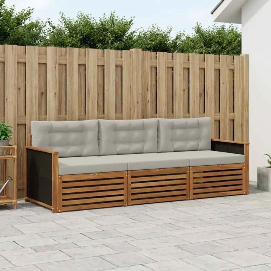 vidaXL Outdoor-Sofagarnitur 3 stk. Natürlich und Hellgrau Polyester