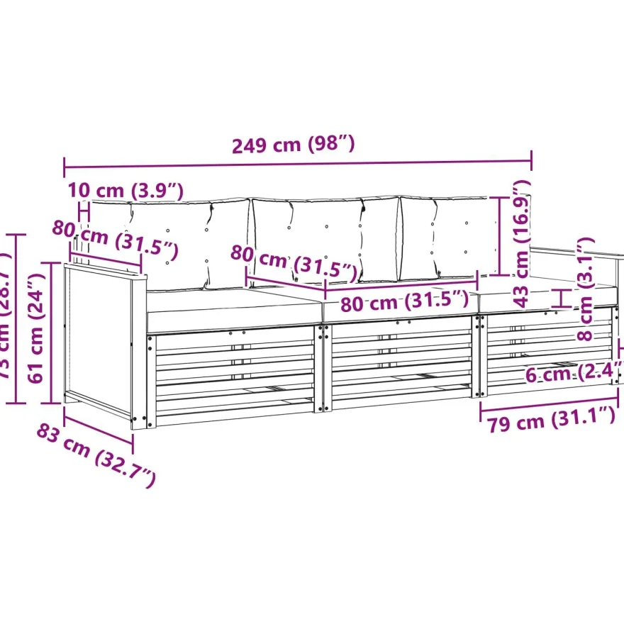 vidaXL Outdoor-Sofagarnitur 3 stk. Natürlich und Hellgrau Polyester