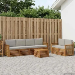 vidaXL Outdoor-Sofagarnitur 7 stk. Natürlich und Hellgrau