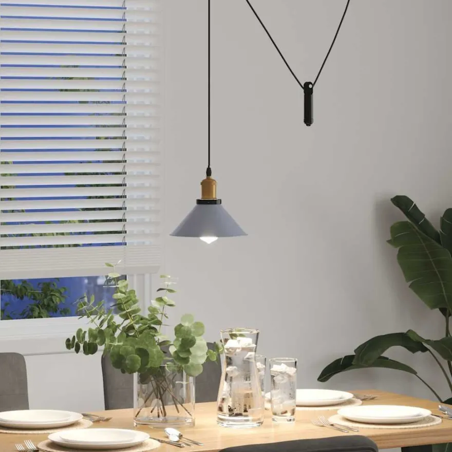 vidaXL Pendelleuchte Höhenverstellbar E27 Grau Glänzend Ø 22 cm Metall