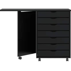 vidaXL Rollschrank mit Schreibtisch MOSS Schwarz Massivholz Kiefer