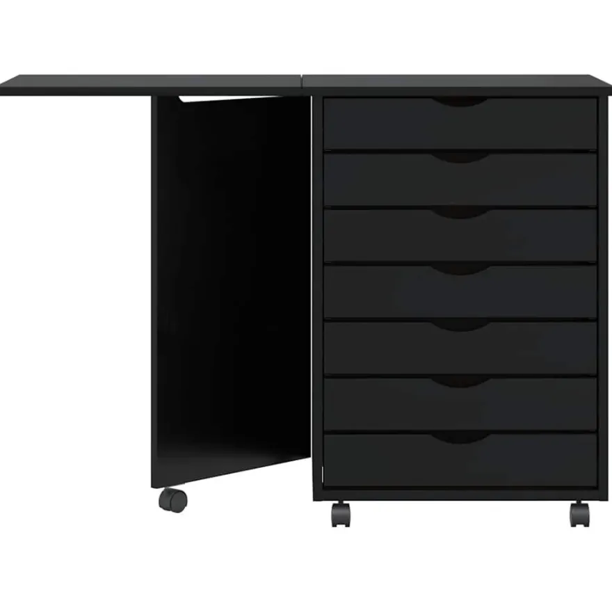 vidaXL Rollschrank mit Schreibtisch MOSS Schwarz Massivholz Kiefer