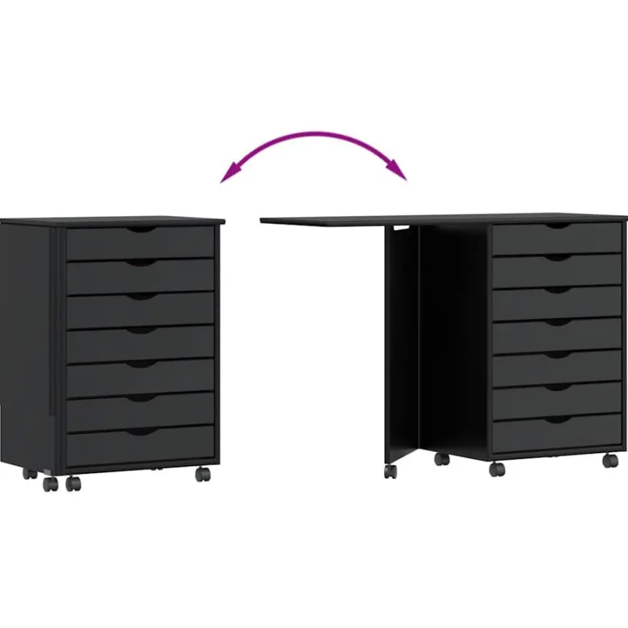vidaXL Rollschrank mit Schreibtisch MOSS Schwarz Massivholz Kiefer