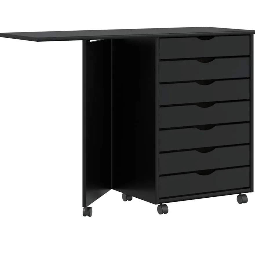 vidaXL Rollschrank mit Schreibtisch MOSS Schwarz Massivholz Kiefer