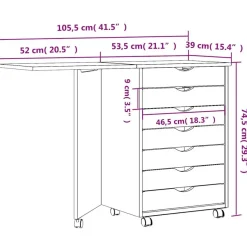 vidaXL Rollschrank mit Schreibtisch MOSS Schwarz Massivholz Kiefer