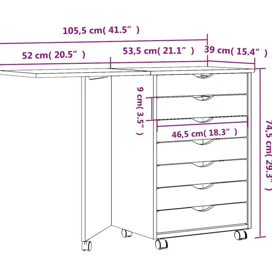 vidaXL Rollschrank mit Schreibtisch MOSS Schwarz Massivholz Kiefer