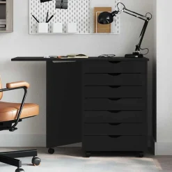 vidaXL Rollschrank mit Schreibtisch MOSS Schwarz Massivholz Kiefer