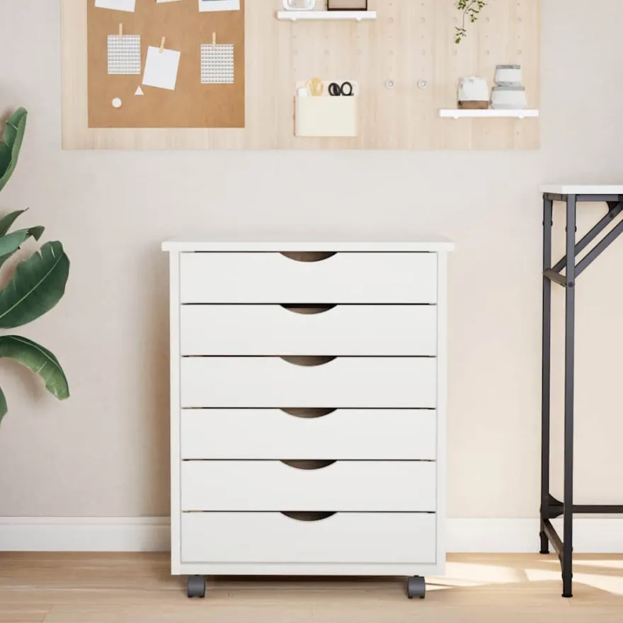 vidaXL Rollschrank mit Schubladen MOSS Weiß Massivholz Kiefer