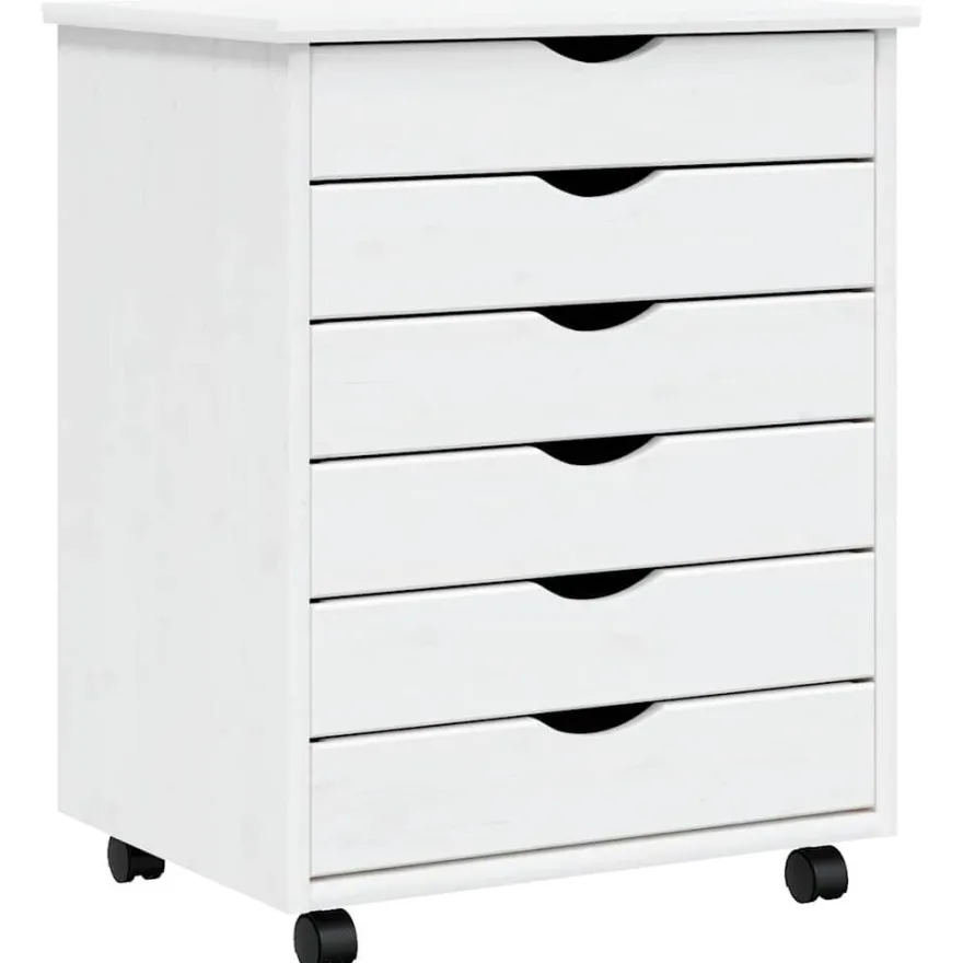 vidaXL Rollschrank mit Schubladen MOSS Weiß Massivholz Kiefer