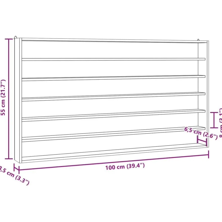 vidaXL Sammlervitrine aus Holz mit 6 Regalen 100x8,5x55 cm