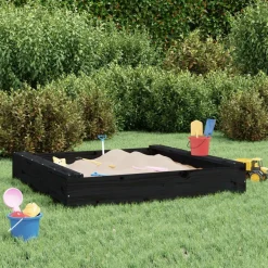 vidaXL Sandkasten mit Sitzen Schwarz Quadratisch Massivholz Kiefer