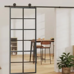vidaXL Schiebetür ESG-Glas und Aluminium 76x205 cm Schwarz