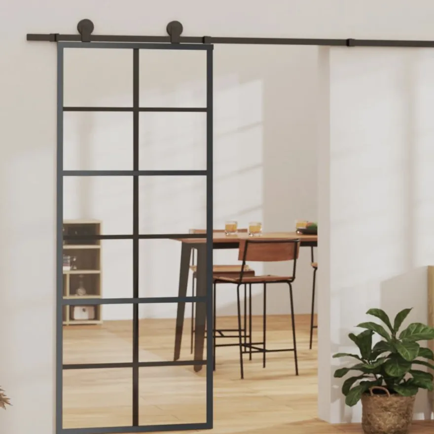 vidaXL Schiebetür ESG-Glas und Aluminium 76x205 cm Schwarz