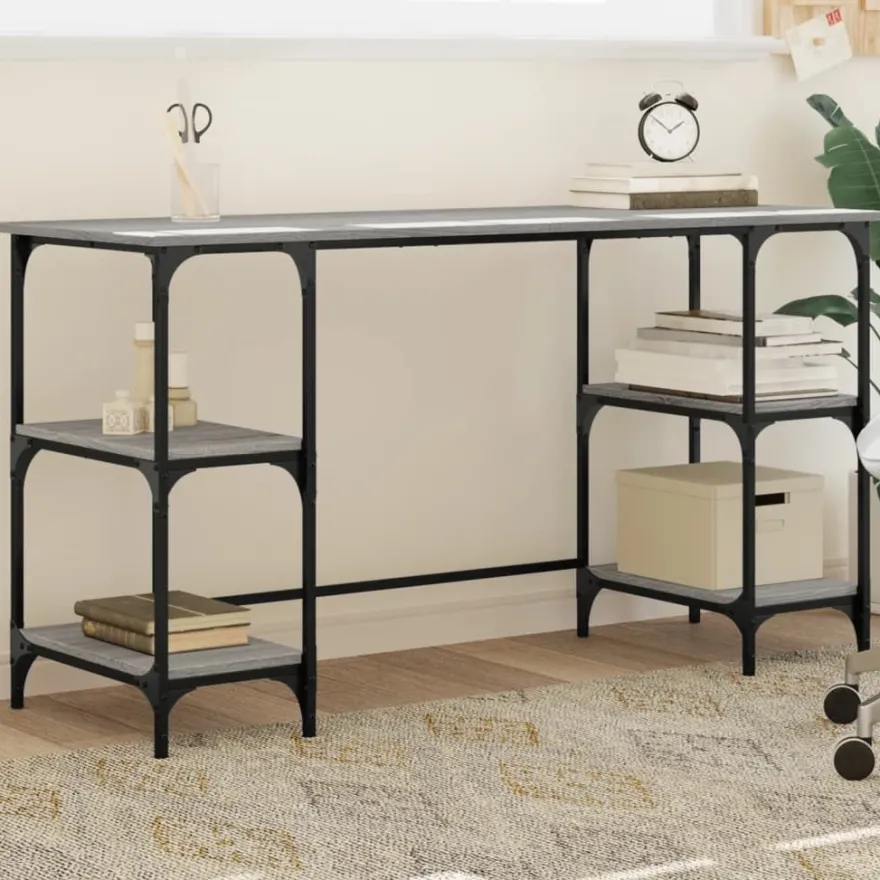 vidaXL Schreibtisch Grau Sonoma 140x50x75 cm Metall Holzwerkstoff
