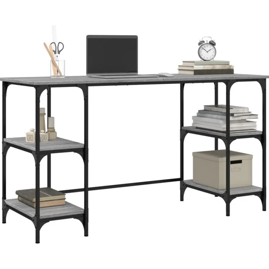 vidaXL Schreibtisch Grau Sonoma 140x50x75 cm Metall Holzwerkstoff