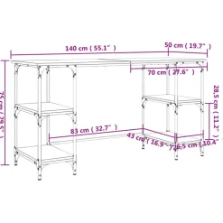 vidaXL Schreibtisch Grau Sonoma 140x50x75 cm Metall Holzwerkstoff
