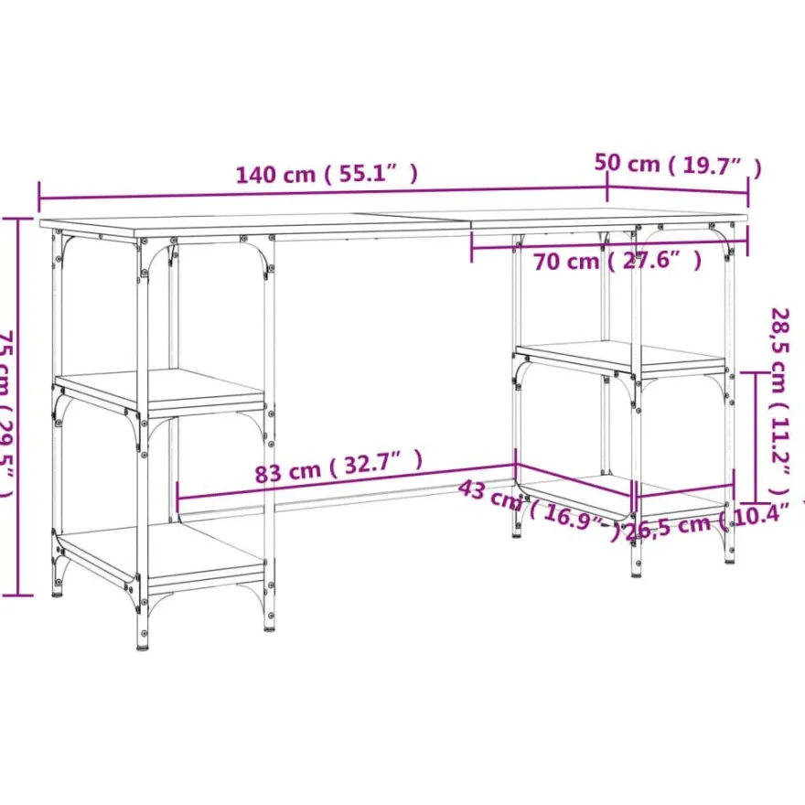 vidaXL Schreibtisch Grau Sonoma 140x50x75 cm Metall Holzwerkstoff