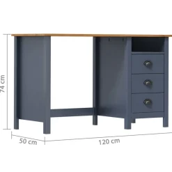 vidaXL Schreibtisch Hill mit 3 Schubladen Grau 120x50x74cm Kiefernholz