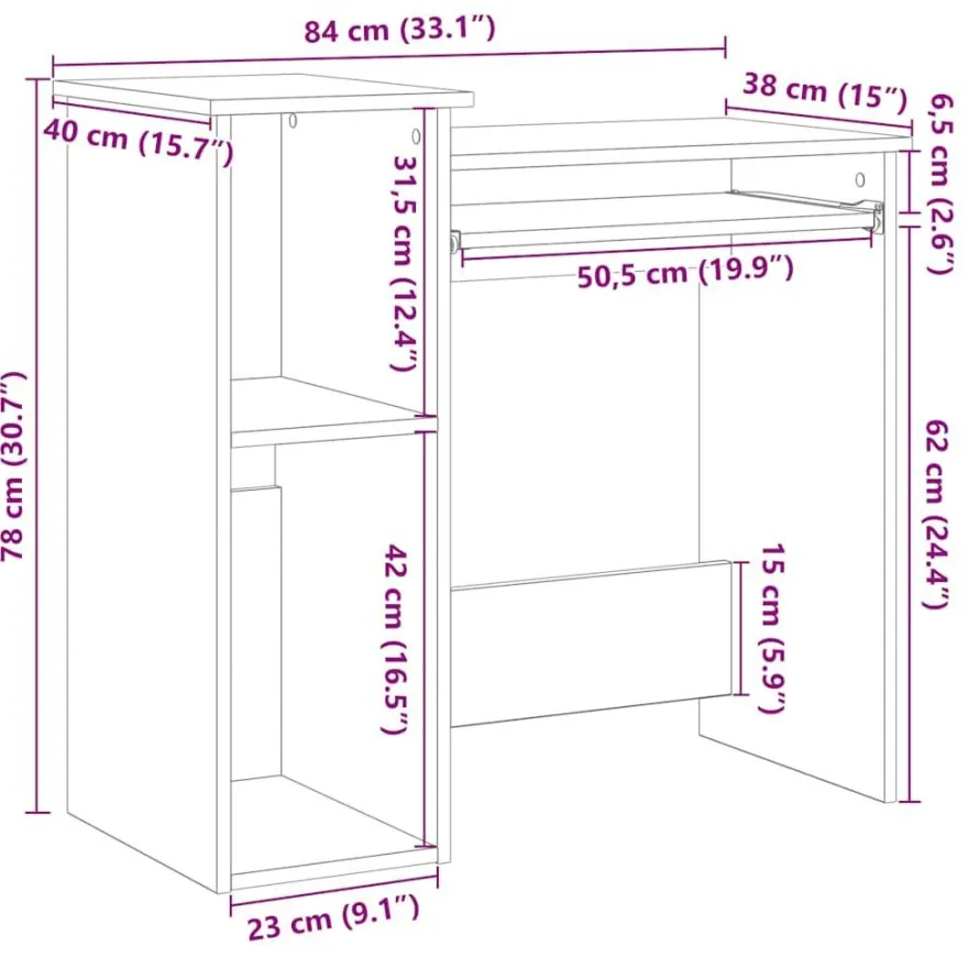 vidaXL Schreibtisch mit Regal Grau Sonoma 84x40x78 cm Holzwerkstoff
