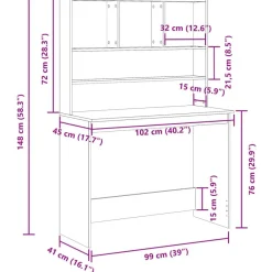 vidaXL Schreibtisch mit Regal Artisan-Eiche 102x45x148cm Holzwerkstoff