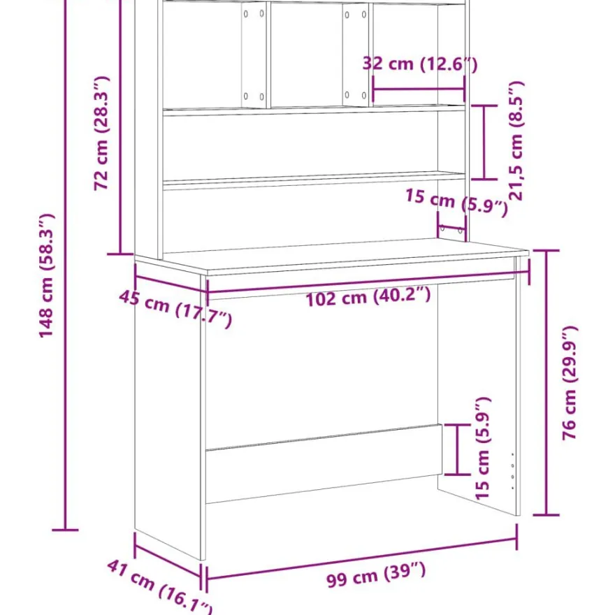 vidaXL Schreibtisch mit Regal Artisan-Eiche 102x45x148cm Holzwerkstoff
