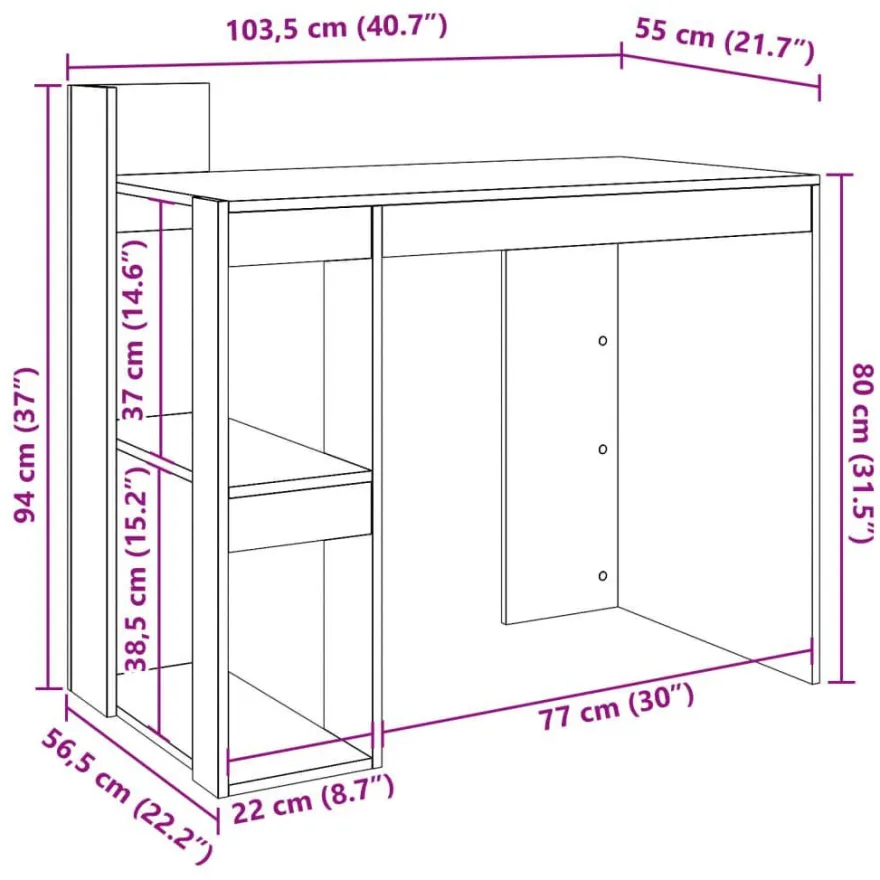 vidaXL Schreibtisch Sonoma-Eiche 103,5x56,5x94 cm Holzwerkstoff