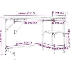 vidaXL Schreibtisch Sonoma-Eiche 120x50x75 cm Metall Holzwerkstoff