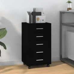 vidaXL Schubladenschrank mit Rollen Schwarz Holzwerkstoff