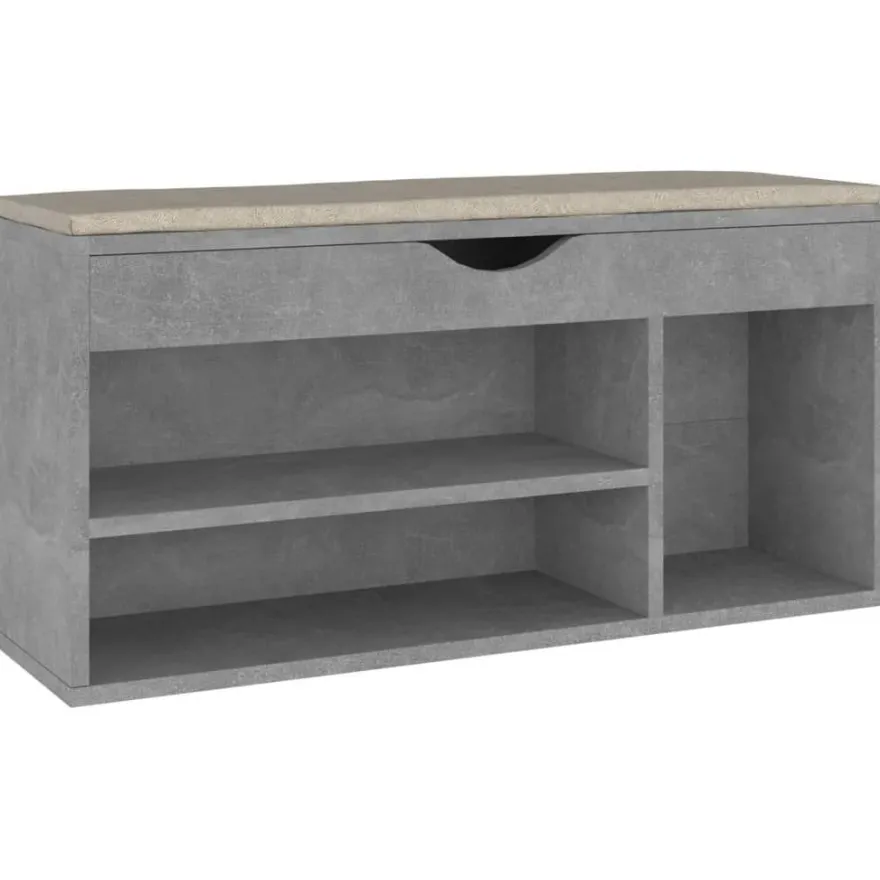 vidaXL Schuhbank mit Kissen Betongrau 104x30x49 cm Holzwerkstoff