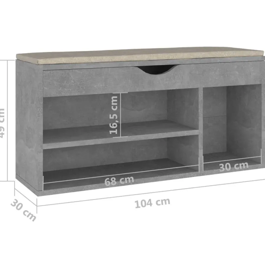 vidaXL Schuhbank mit Kissen Betongrau 104x30x49 cm Holzwerkstoff