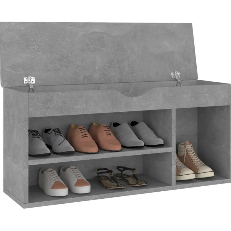 vidaXL Schuhbank mit Kissen Betongrau 104x30x49 cm Holzwerkstoff
