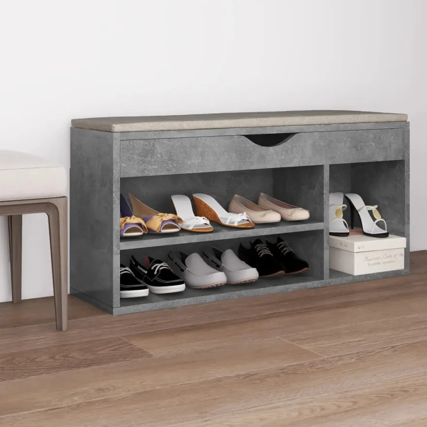 vidaXL Schuhbank mit Kissen Betongrau 104x30x49 cm Holzwerkstoff