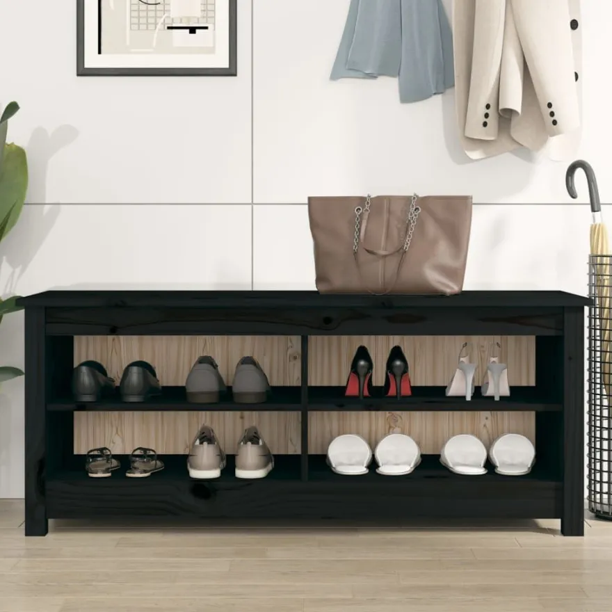 vidaXL Schuhbank Schwarz 110x38x45,5 cm Massivholz Kiefer