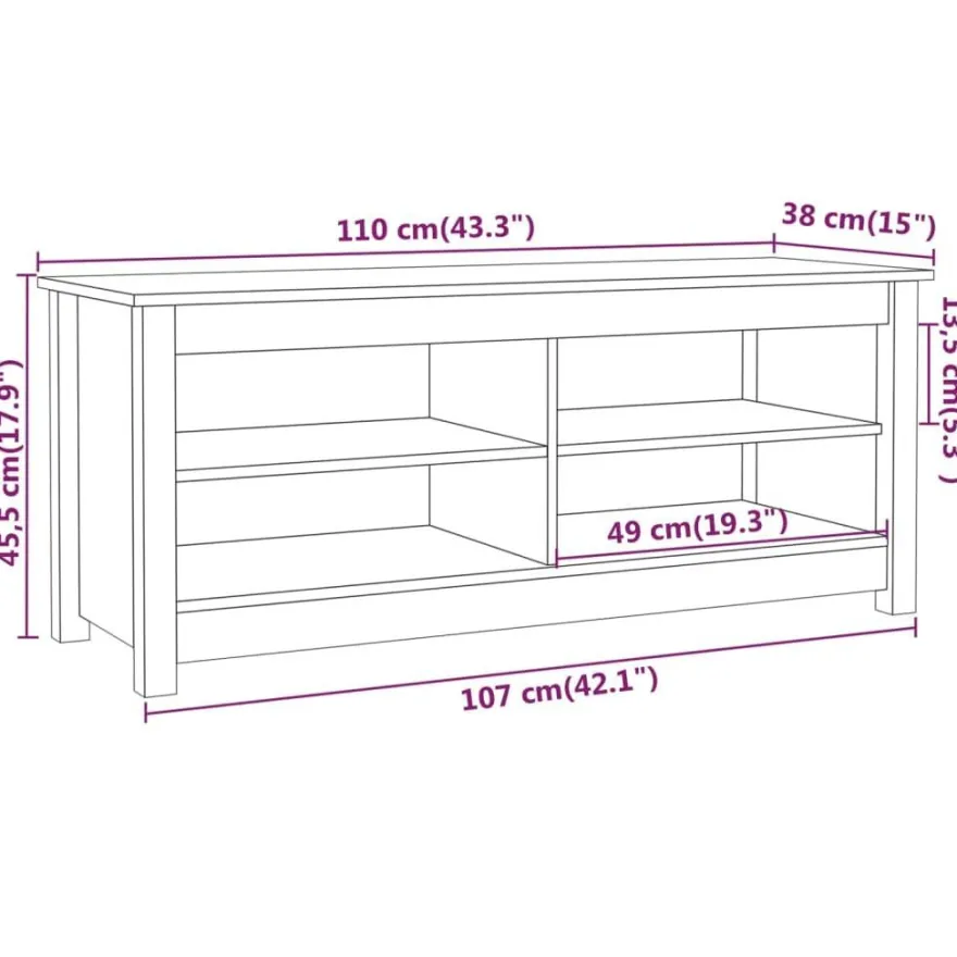 vidaXL Schuhbank Schwarz 110x38x45,5 cm Massivholz Kiefer