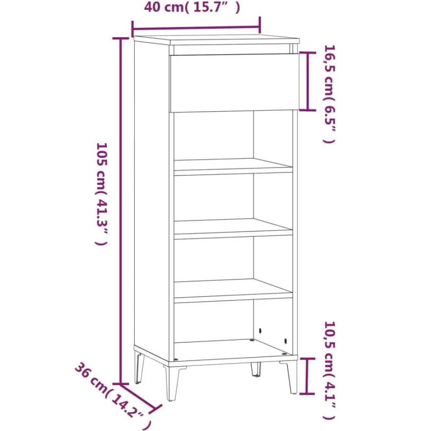 vidaXL Schuhregal Betongrau 40x36x105 cm Holzwerkstoff