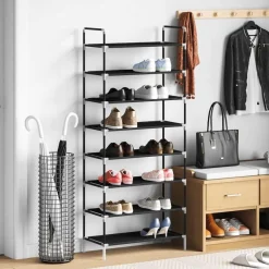 vidaXL Schuhregal mit 8 Ablagen Metall und Vliesstoff Schwarz