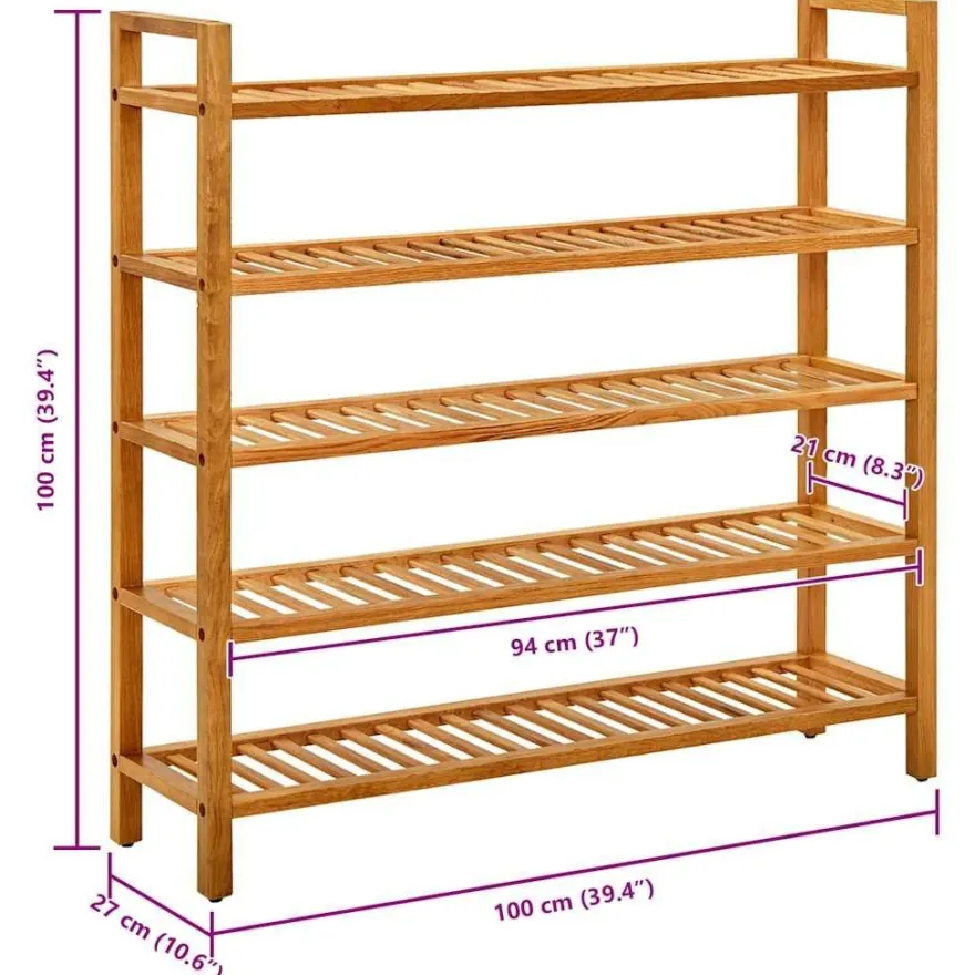 vidaXL Schuhregal mit 5 Etagen 100x27x100 cm Massivholz Eiche