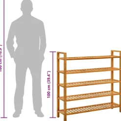vidaXL Schuhregal mit 5 Etagen 100x27x100 cm Massivholz Eiche